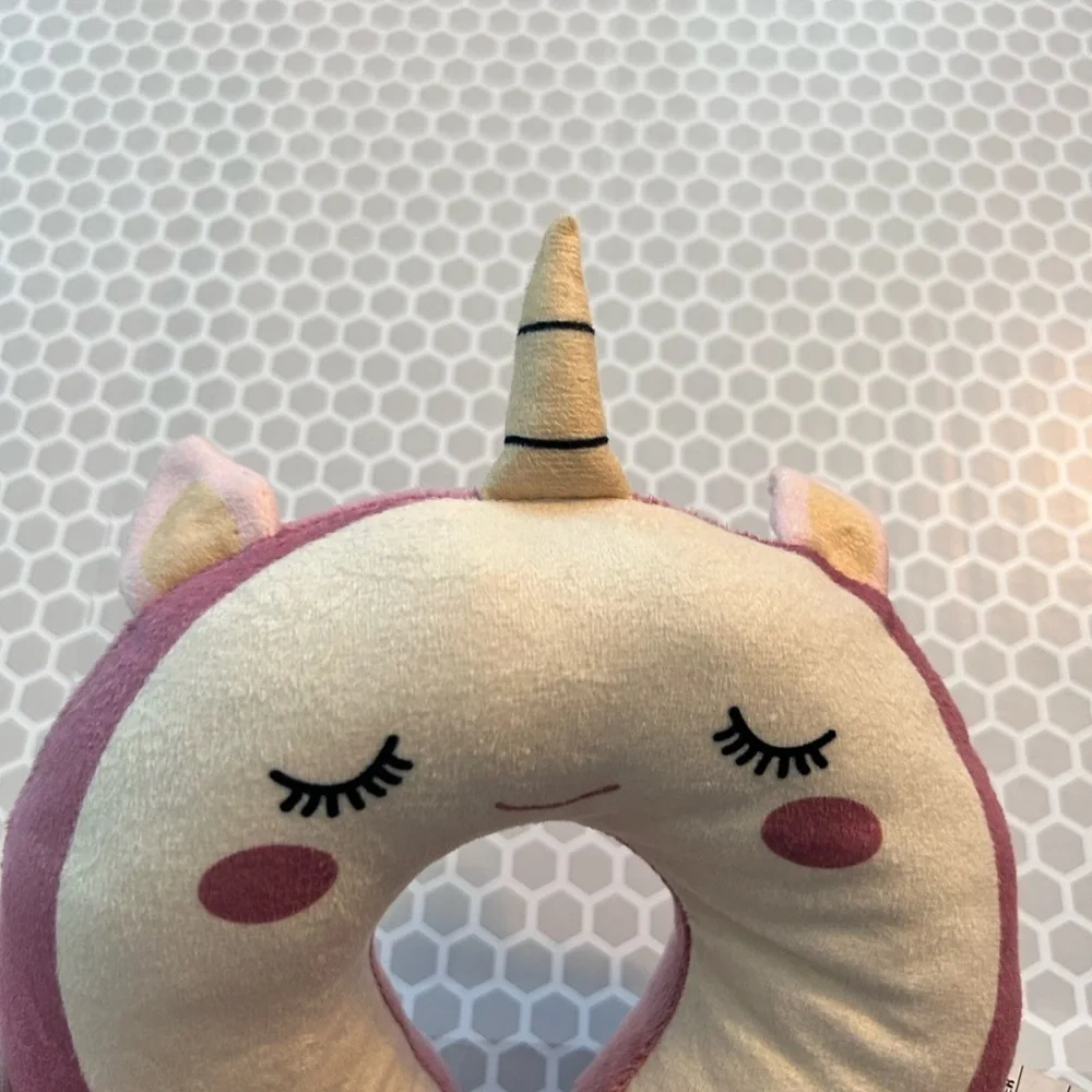 Adirondack Baby Unicorn Kids Neck Pillow - Pink and Cream Plush Travel Support